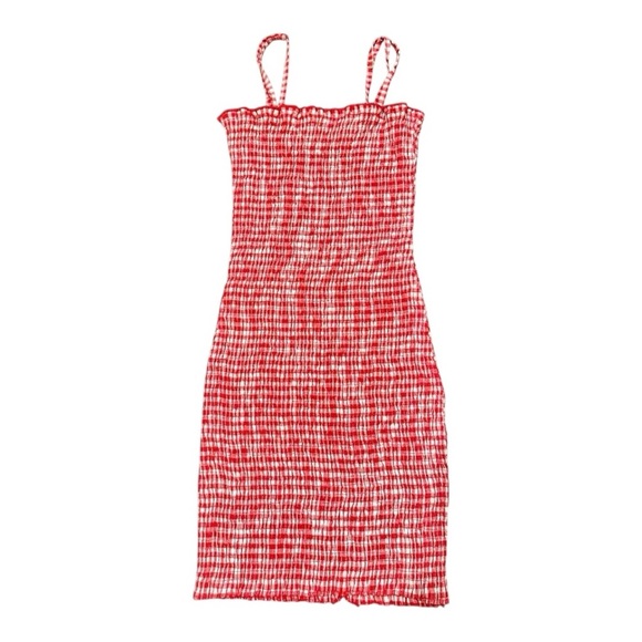 LIONESS, HAVANA SMOCKED MINI DRESS IN RED GINGHAM. SIZE XS - Picture 3 of 7